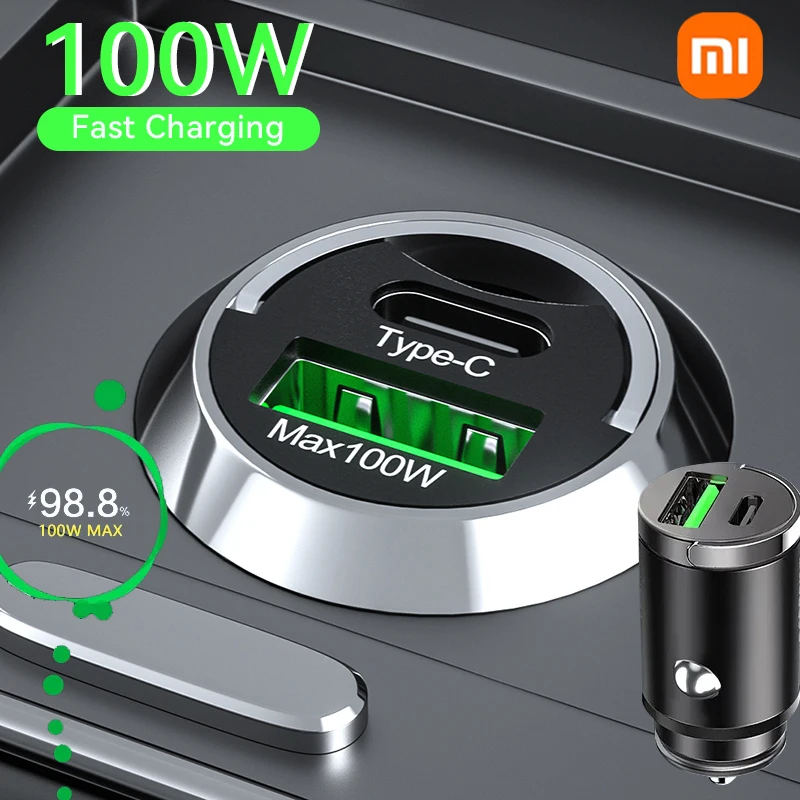 Xiaomi 100W Car Charger Lighter PD Fast Charging For IPhone QC3.0 Mini USB Type C Mini Car Phone Charger For Samsung Huawei