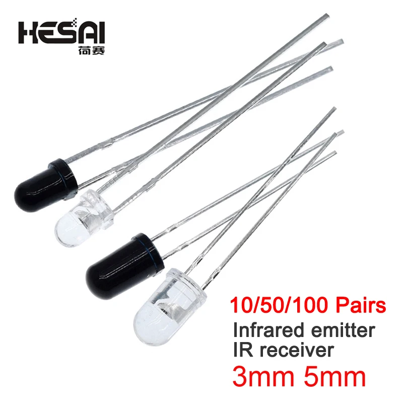 10/50/100 Pairs 5mm 3mm 940nm LEDs Infrared Emitter and IR Receiver Diode Diodes 301A