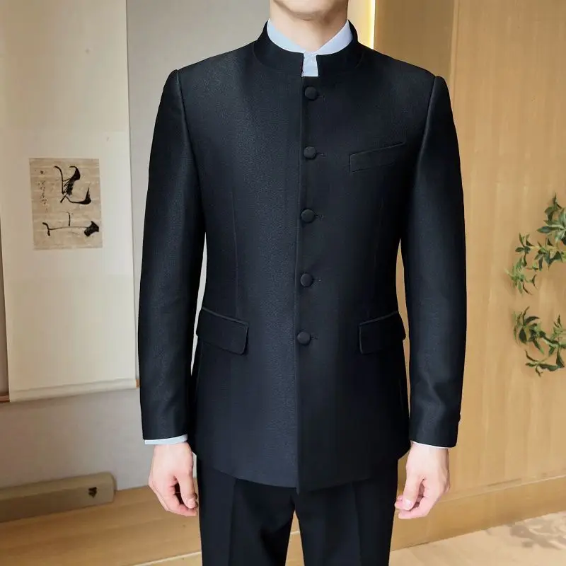 Veste de costume à simple boutonnage Zhongshan pour hommes, costume de style chinois, tenue debout, coupe couvertes, Oupillmen, nouveau, 2024, 3-A98