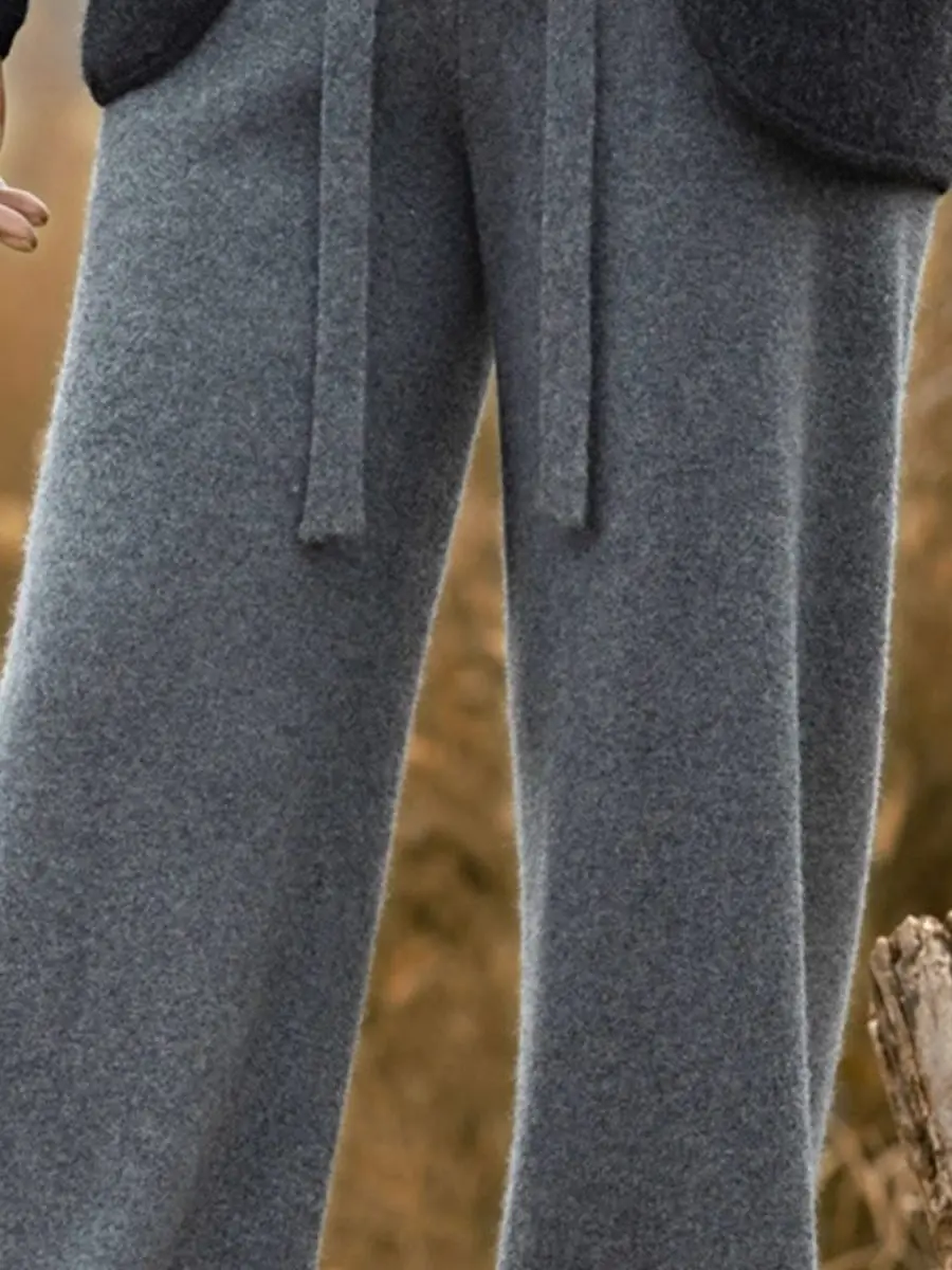 High Waist Knitted Wool Wide Leg Pants Women's Outerwear Thickened Straight Cut Long Trousers Autumn Winter New Style Casual ...