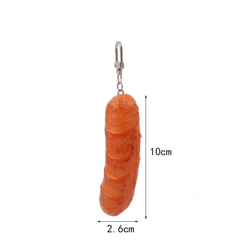 Portachiavi creativi con salsiccia arrosto per hot dog, colore argento, gioielli da donna, accessorio per uomo, moda pendente