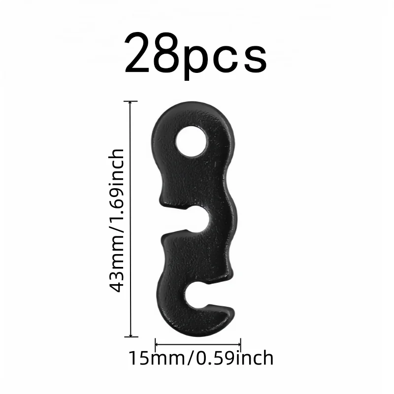 28Pcs Adjustable S-shaped Guyline Tensioner, anti-slip 3-hole design, stabilizes tent, awning and outdoor equipment