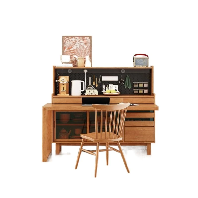 Solid wood dining side cabinet, living room entrance cabinet, small apartment tea cabinet, wall drawer type rotatable integrated