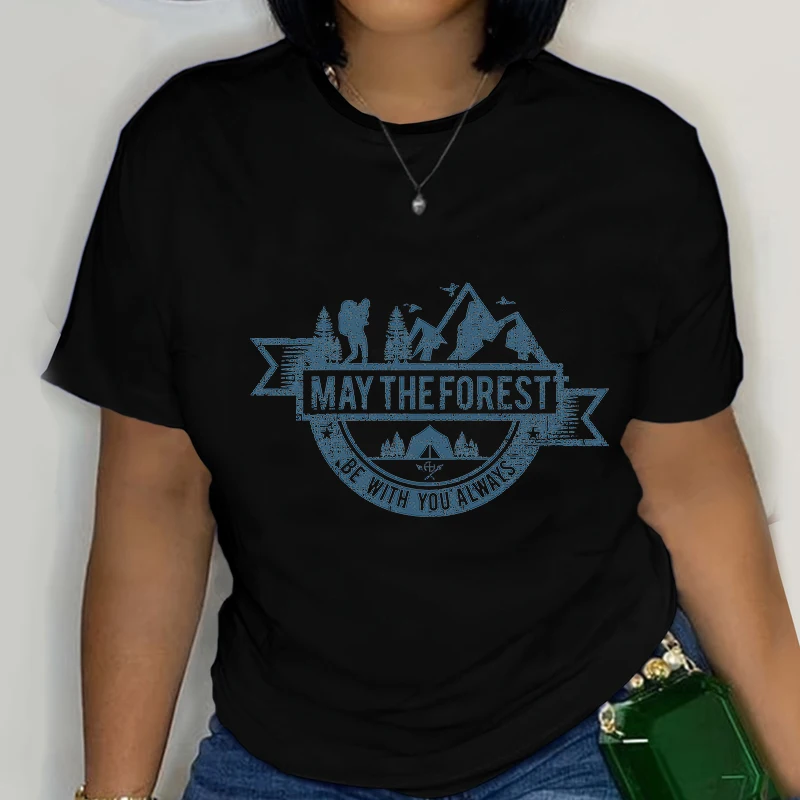 MAY THE FOREST Oversized Graphic T Shirts Holiday Short Tops Woman Girl Vacation Fashion Short Sleeve Round Neck Female Clothing