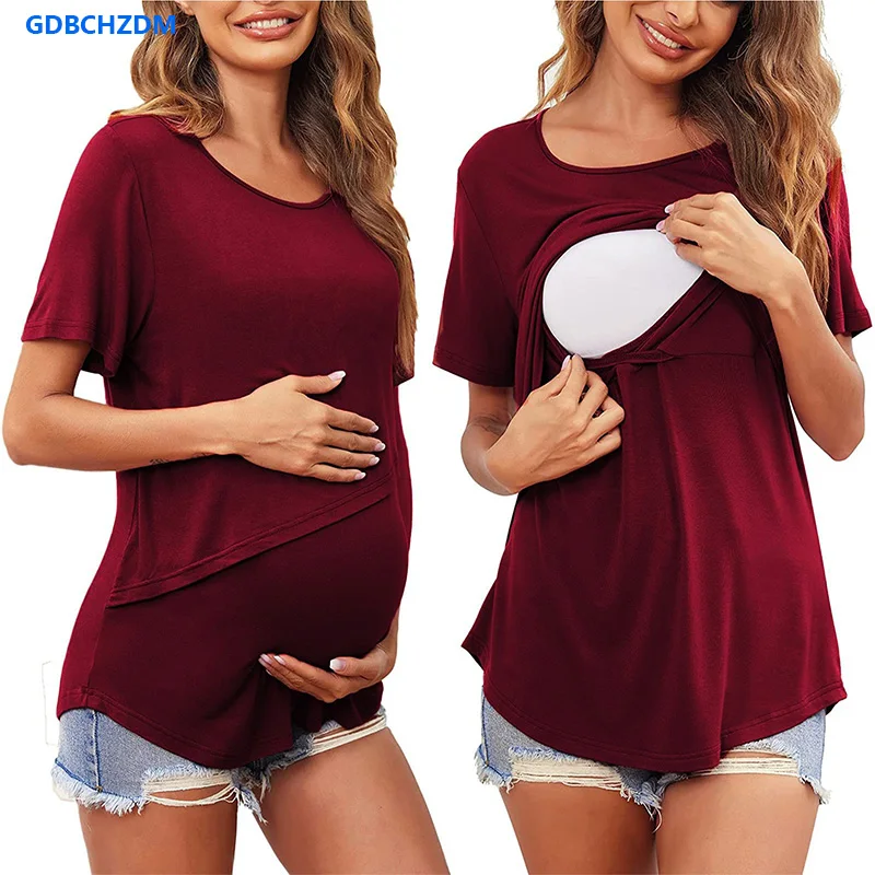 

New Summer Casual Women Maternity Short Sleeve Solid Color Nursing Tops T-shirt Breastfeeding Shirt Camisetas Lactancia Verano