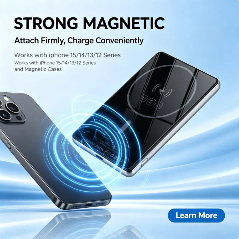 2026 New Cross-border 7mm Ultra-thin MagSafe Compatible Apple Magnetic Wireless Power Bank 5000mAh Portable Charger