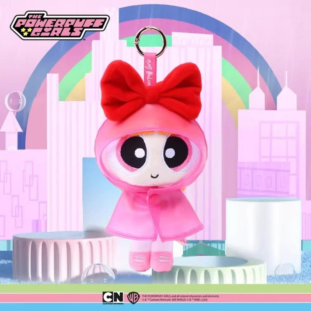 Genuine The Powerpuff Girls 13Cm Raincoat Series Cartoon Plush Hanging Blossom Bubbles Buttercup Anime Girly Doll Keychain Gifts