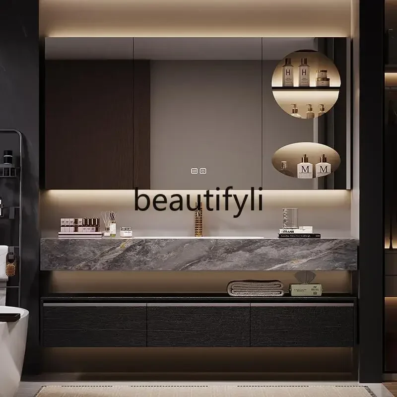 

New Arrivals D06 Bathroom cabinet combination luxur stone seamleceramic integrated basin rock slab toilet hand wash basin cab