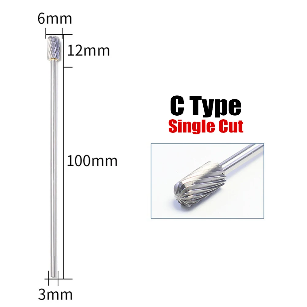 New Rotary Burrs 3x6x100mm Single Cut Tungsten Steel Burr Tungsten High Production Efficiency Rotary Files Silver