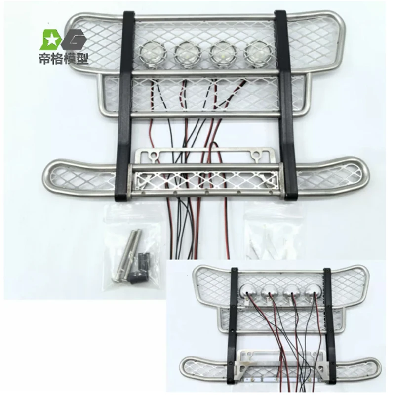 RC 1/14 Aluminium-Legierung Bull Rail Stoßstange mit LED Angel Eyes Licht für Tamiya Muldenkipper für SCANIA MAN VOLVO Tripper DIY-Teile – Detail 2