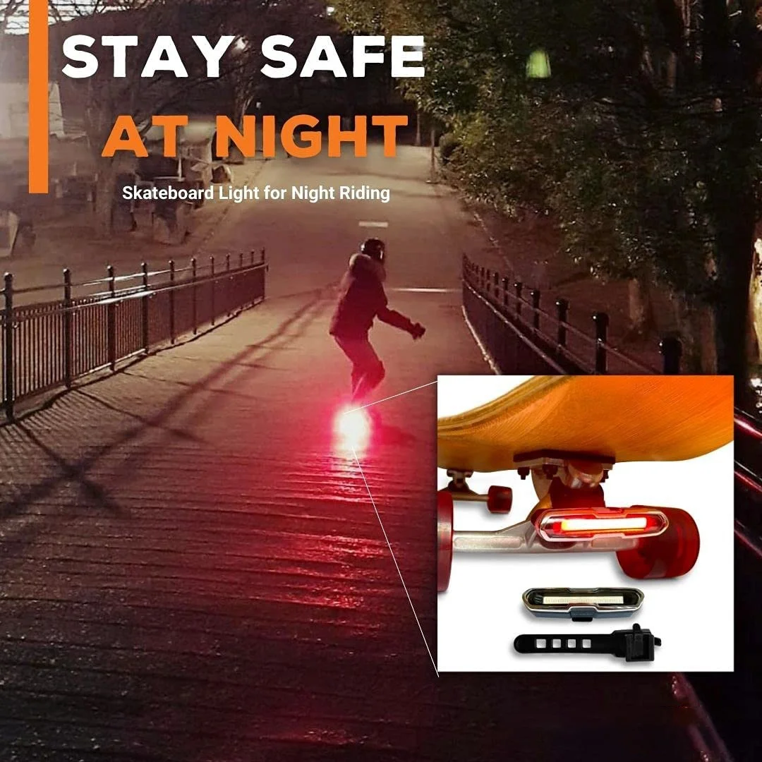 RISE LED Skateboard Light Longboard Lights Skateboard Lights Fits on Any Longboards Bikes Scooters Headlights or Tail Lights