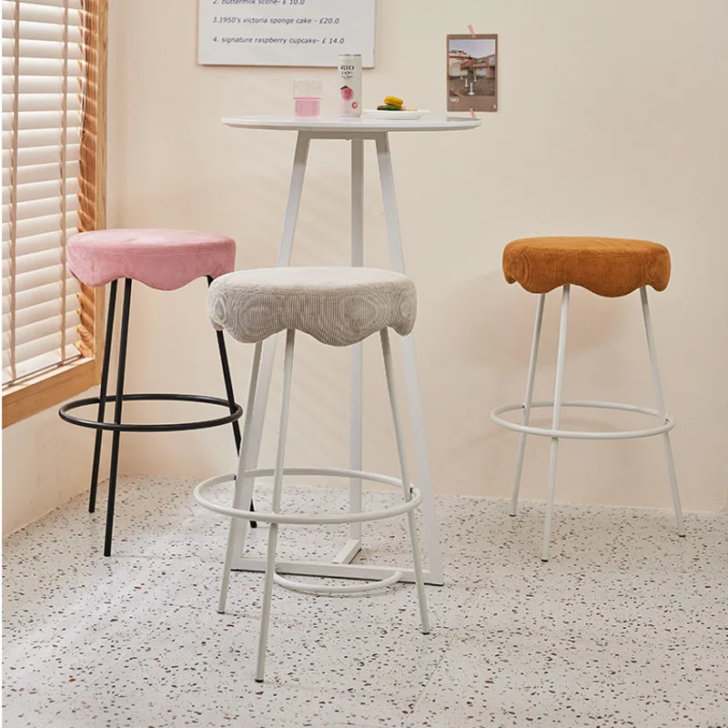 Corduroy Round Bar Stool Nordic Creative Cloud Dining Chairs High Milk Tea Shop Cashier Chair Simple Design