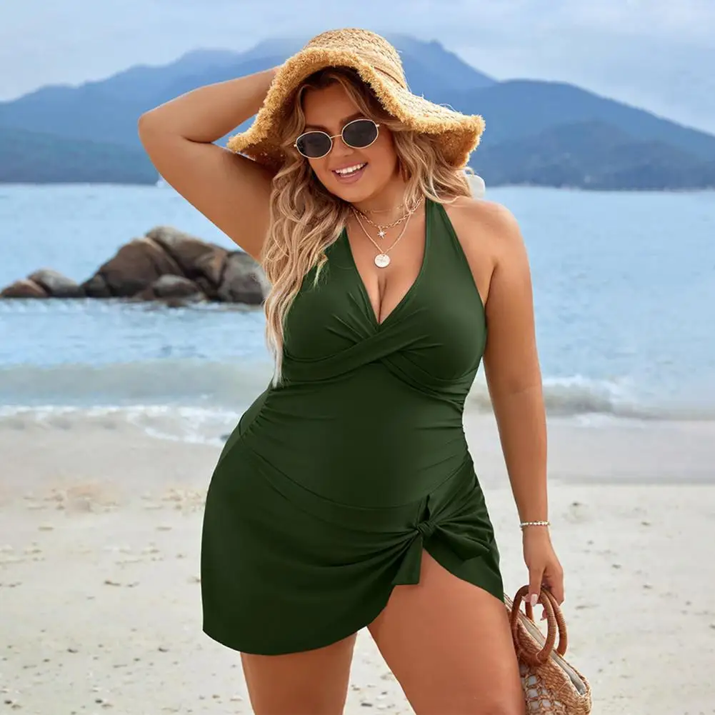 حجم كبير قطعة واحدة ملابس السباحة الرسن الرقبة البيكينيات قابل للتعديل منصات قابلة للإزالة Monokini سليم صالح حجم كبير مطوي ثوب السباحة