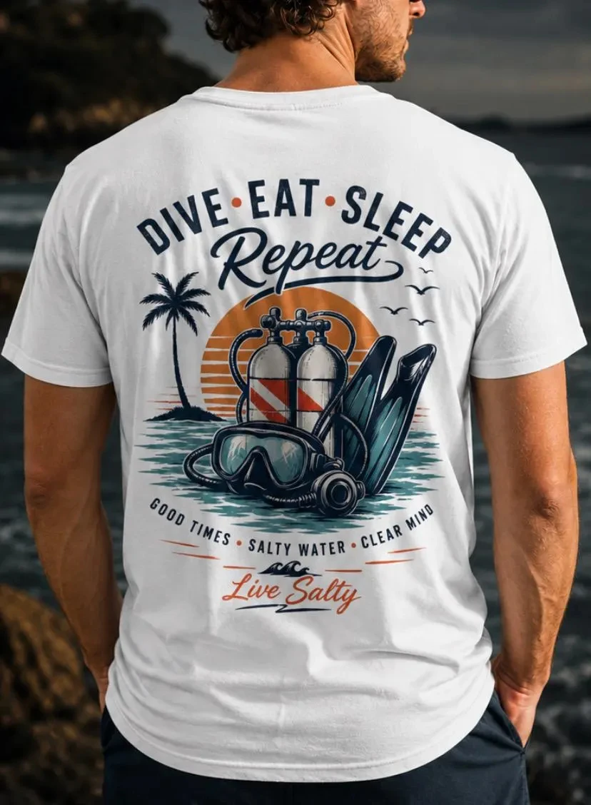 Outdoor Sports Diving Sleep Repeat Style T-shirt, Men's and Women's Divers' T-shirt, Divers' T-shirt, Ocean Enthusiast T-shirt