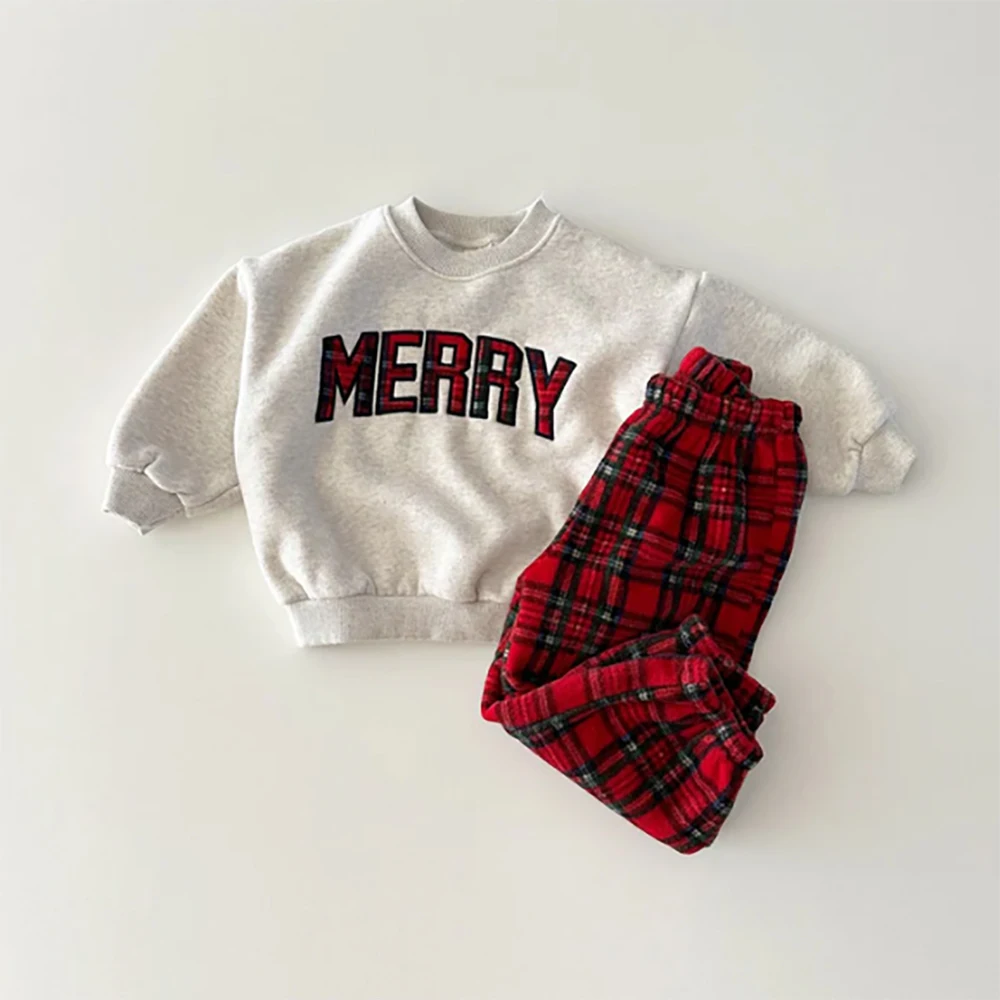 

Bear Leader Grey Letter Printed Round Neck Hoodie+Checkered Pants 2-piece Spring Sports Style Set Girls Clothes Girls Clothes