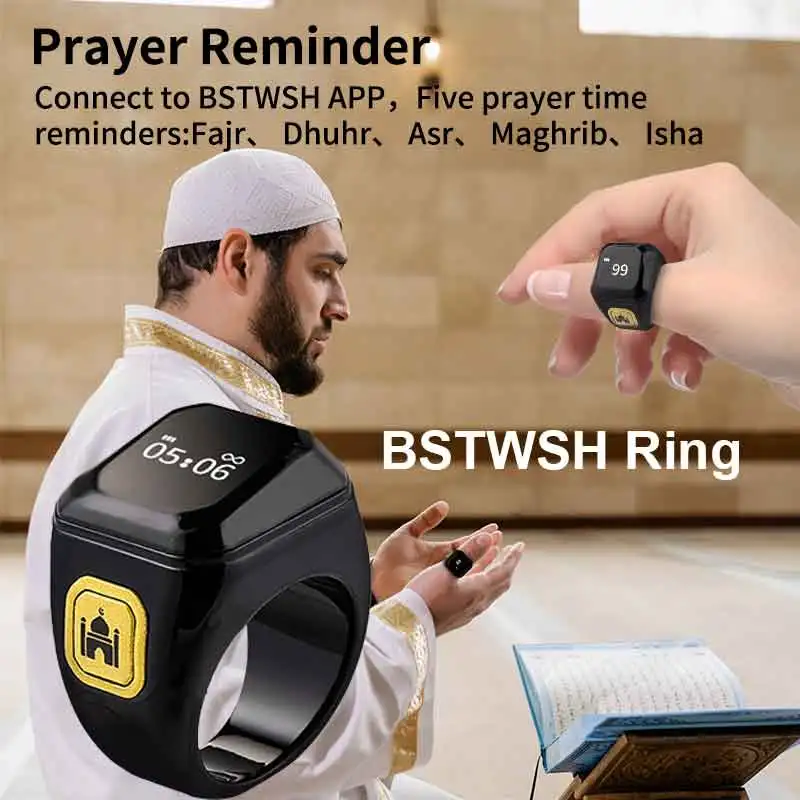 Iqibla Zikr Smart Ring Counter Tasbih For Muslim Tasbeeh Zikr Ring 5 Prayer Time Digital Counter Vibration Reminder Waterproof