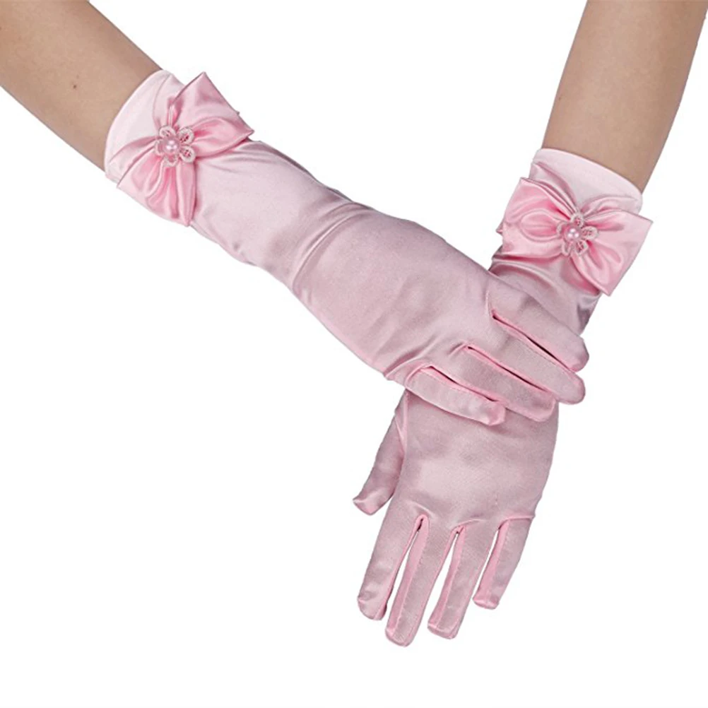 

Flower Girl Short Bowknot Flower Girl Gloves Short Design Wedding Church Halloween Party Dress Accessory Girls Pink L
