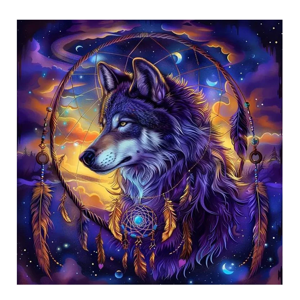 Full Square Round Diamond Painting Cross Stitch Wolf Diamond