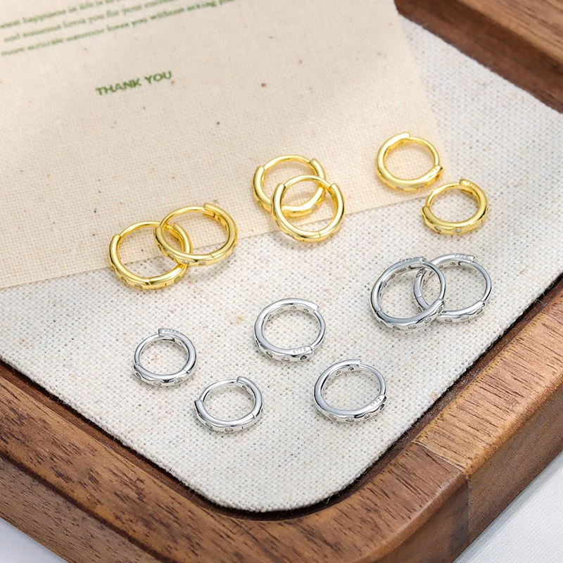 S925 Sterling Silver Simple Inlaid Zircon Geometric Earrings for Women's Fashion Classic Electroplated 18K Gold Earrings