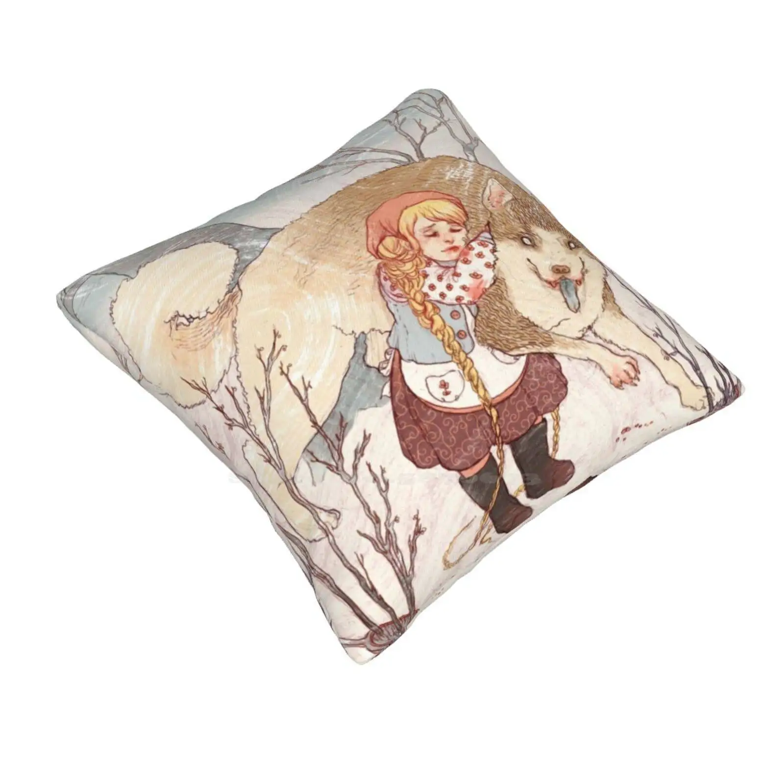 The Little Snow Girl Pillows Case Bedroom Home Decoration Fairytale Folklore Folktale Forest Girl Russia Ukrain Winter Wolf