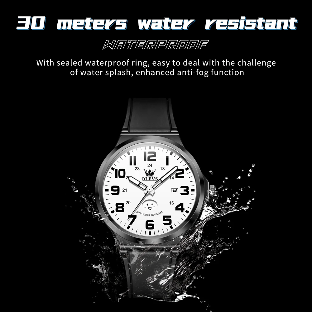 OLEVS 5629 Men's watch Original Fashion Quartz Watch Silicone Strap Waterproof Luminous Day Date Men's wristwatch