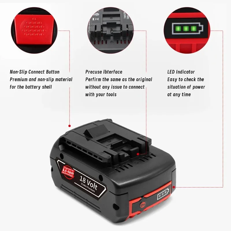 

NEW for BOSCH 18V 12Ah LITHIUM-ION BATTERY GBA 18V ProfessionalGBA GSR GSB BAT618 BAT609 W/Fuel Guage
