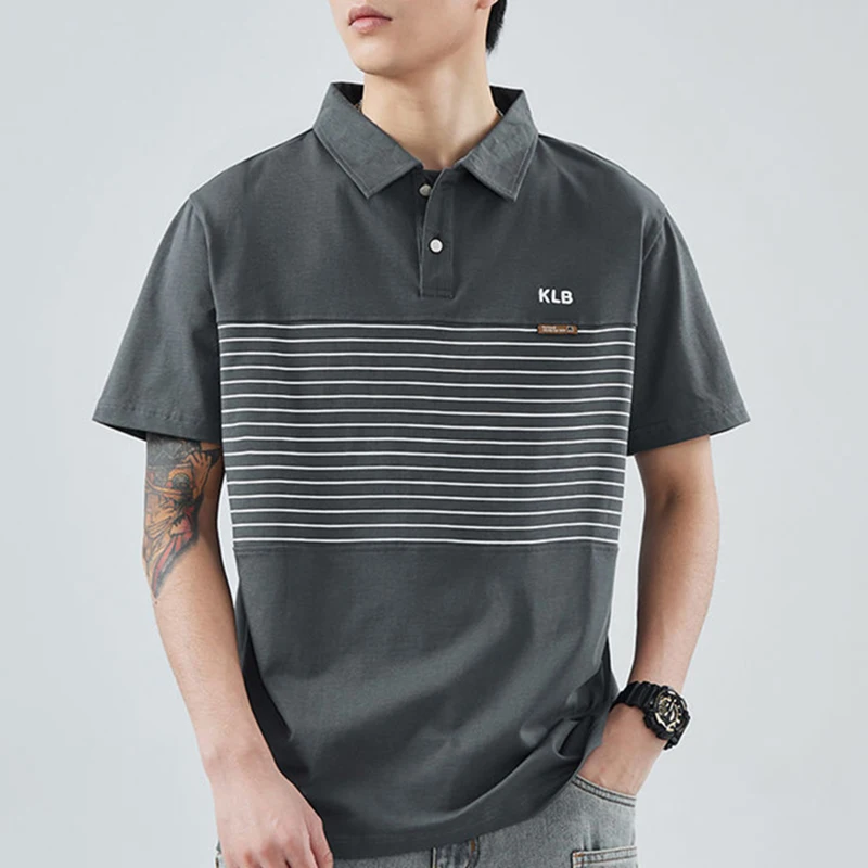 

Fashion Lapel Button Spliced Striped Polo Shirts Men's Clothing 2024 Summer New Oversized Casual Pullovers All-match Tee Shirt