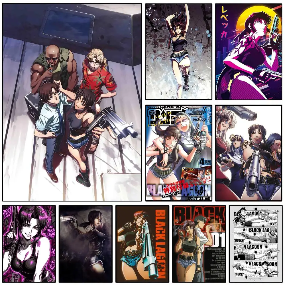 B-BLACK L-LAGOON Poster Wall Poster Self-adhesive Waterproof for Bedroom/e-sports Room Family Life Pet Anime