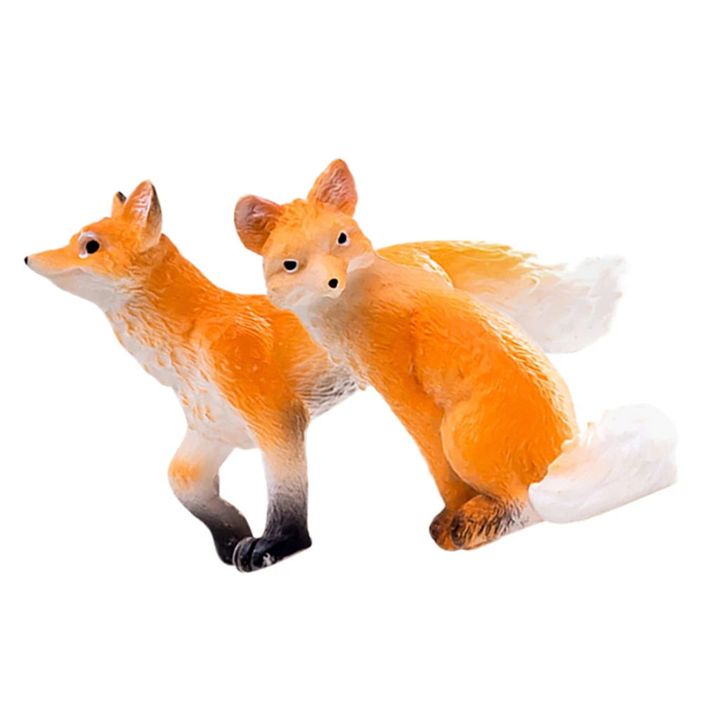 

2pcs Resin Fox Statues Adorable Animal Decor Micro Landscape Accessory Realistic Moss Ornaments Garden Courtyard Figurine