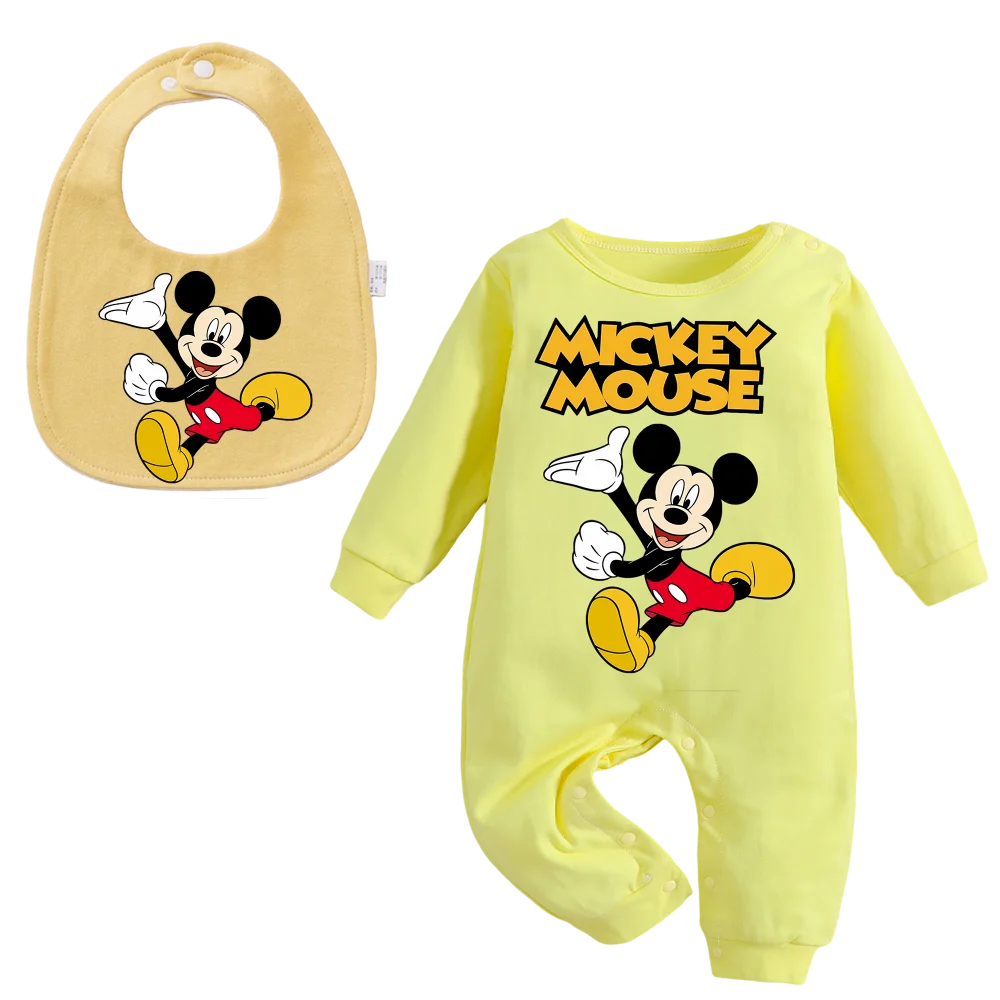 

Baby Boys Girls 0-6M Disney Romper + Waterproof Saliva Bibs Clothing Set