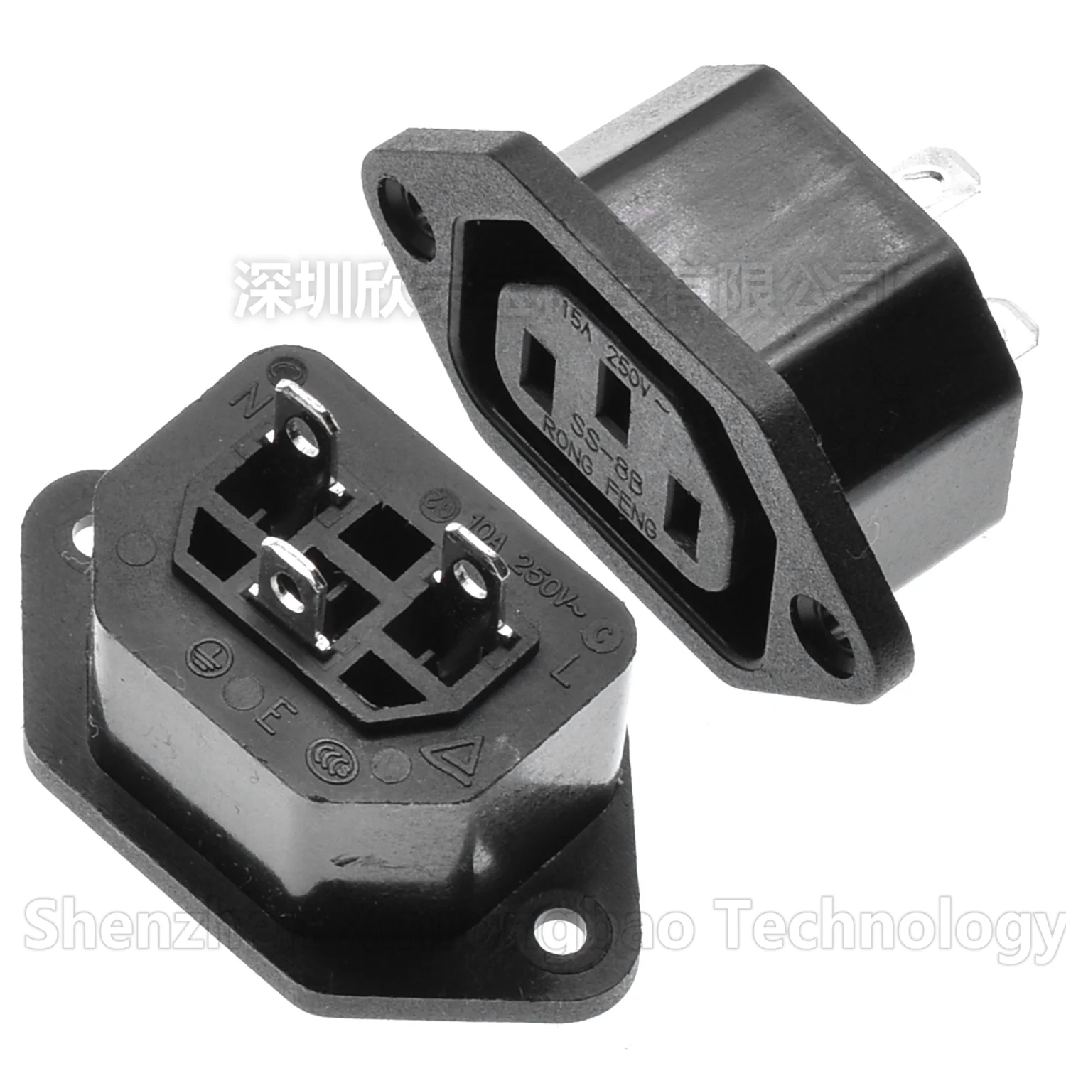 high quality 15A 250V IEC320 C14 3 Pins Chassis Panel Mounted Inlet Plug Connector Electrical Female AC Power Socket 3 Terminals