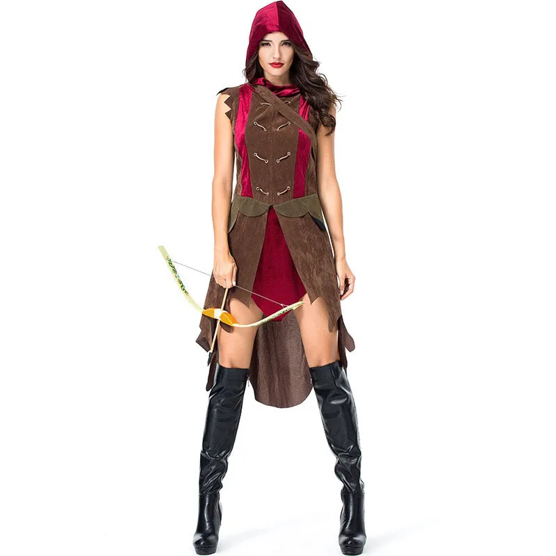 Adult Women Archer Miss Robin Warrior Solider Costume Vintage Huntress Cosplay Clothing