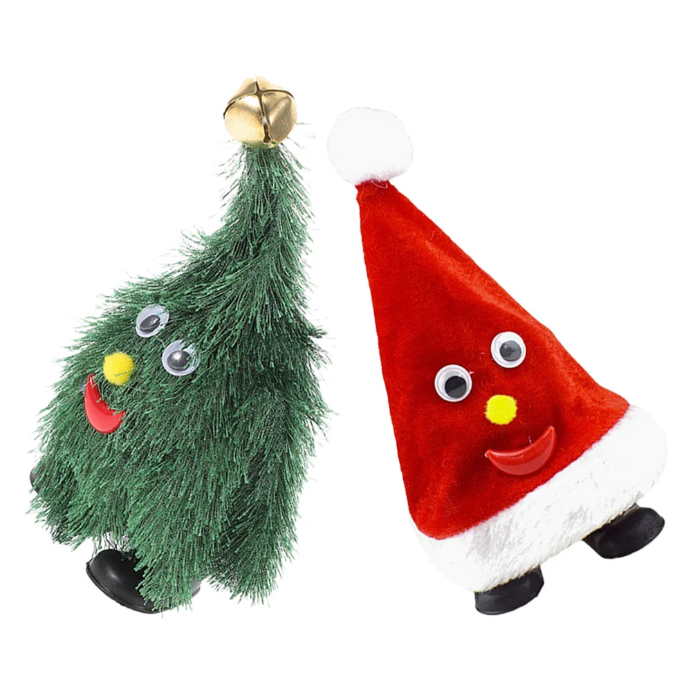 2 Pcs Christmas Walking Toys Animated Tree Swing Hat with Music Cloth Xmas Party Singing Holiday