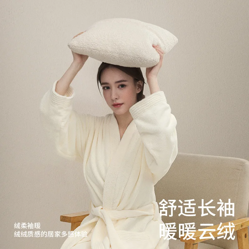 Yanxuan Cloud Velvet Adult Bathrobe for Women Grade 10A Antibacterial and Absorbent Matching Bathrobes for Couples