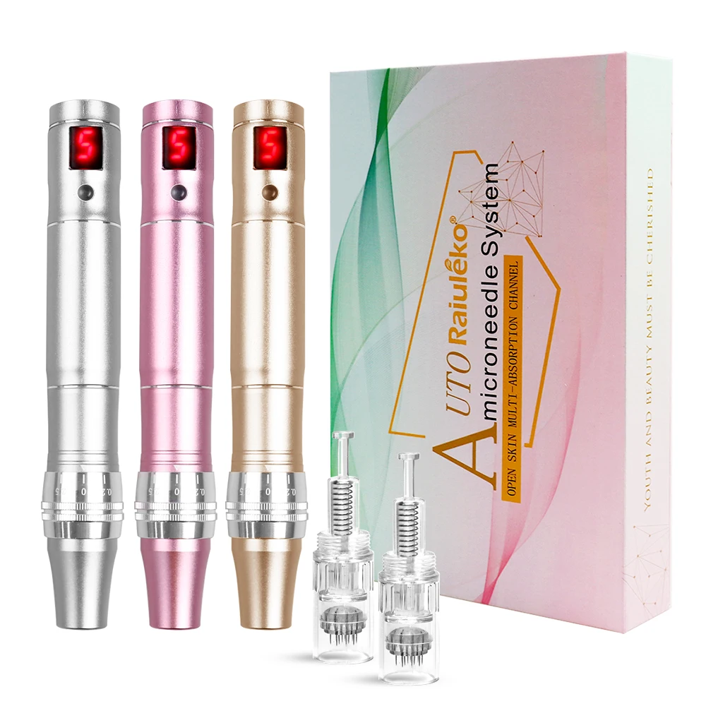 Professioneller kabelloser elektrischer Derma Pen, 5-stufig einstellbares Schönheitsgerät, ausgestattet mit 2 Ersatz-Mikronadel-Kartuschen. – Detail 3
