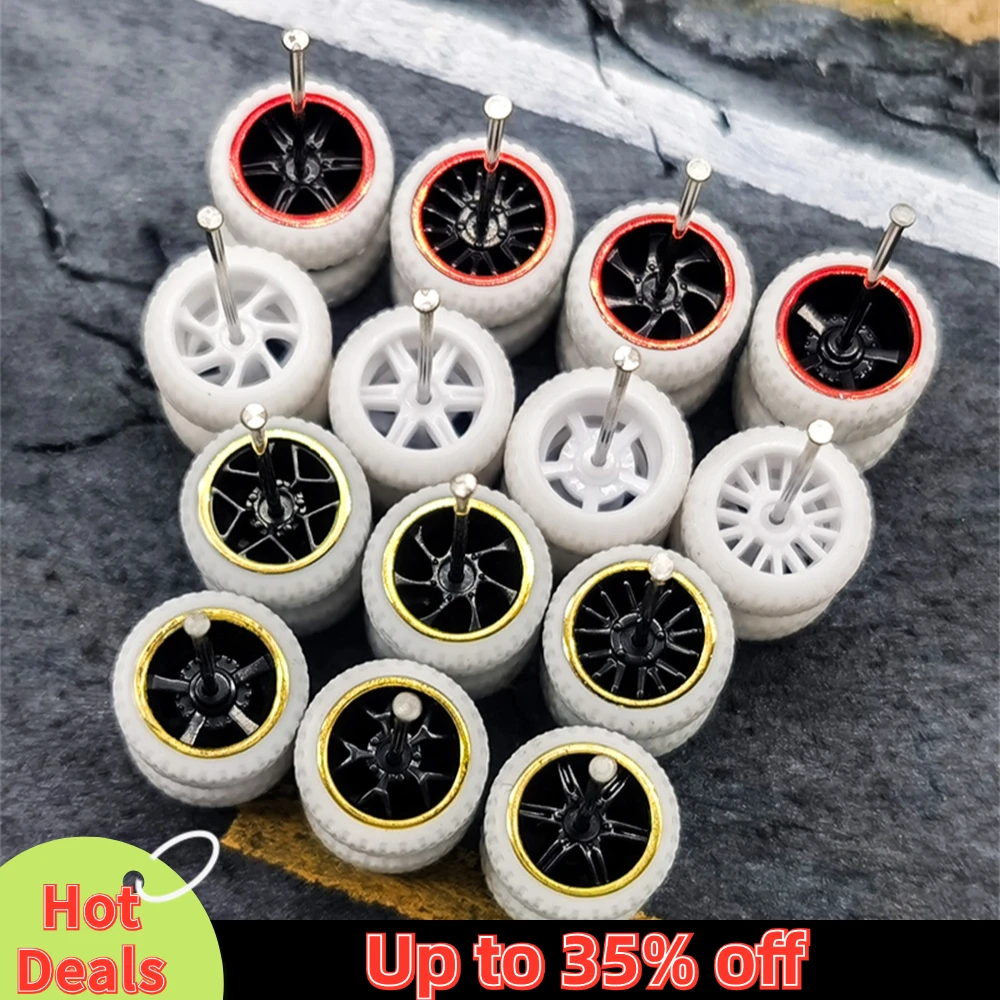 1/64 Model Car Wheels with Rubber Tires White Tires Refitting Parts for Diecast Vehicle Hot Wheels Matchbox Tomica D:11mm 1 Set