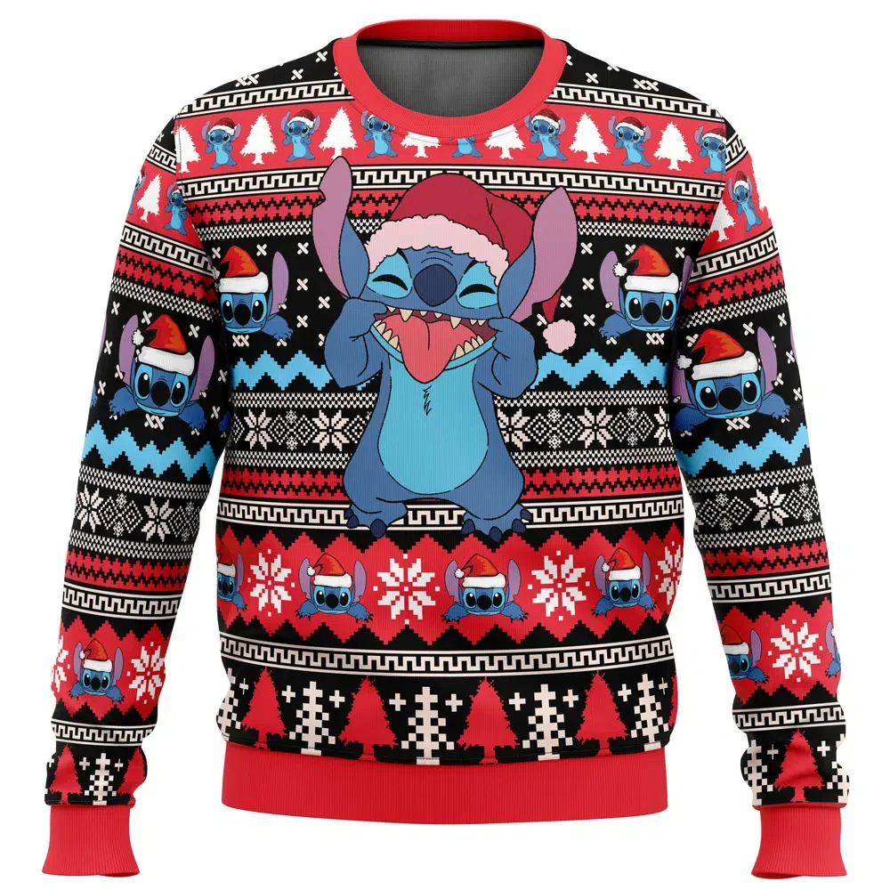 Męska i damska bluza świąteczna Cartoon Anime Stitch, sweter Świętego Mikołaja, nowa moda, jesień, odzież zimowa, topy, Gif