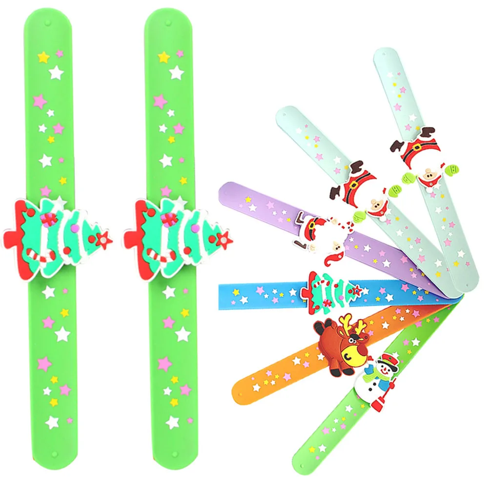 

8pcs Christmas Slap Bracelets Silicone Cartoon Party Favors Kids Adults Classrooms Gifts Prizes Goodie Bags Holiday
