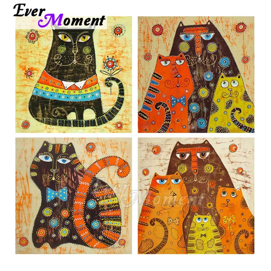 

Ever Moment Diamond Painting Cartoon Cat Square Round Square Resin Stones Decoration Embroidery Mosaic Diamond Display ASF2259
