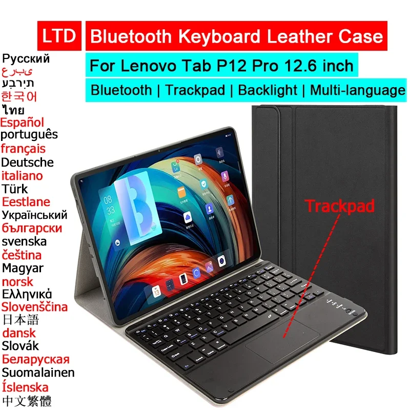 

Bluetooth Keyboard Case For Lenovo Tab P12 Pro Xiaoxin Pad Pro 12.6 Touchpad Tablet Case Arabic Hebrew Spanish Korean Keyboard