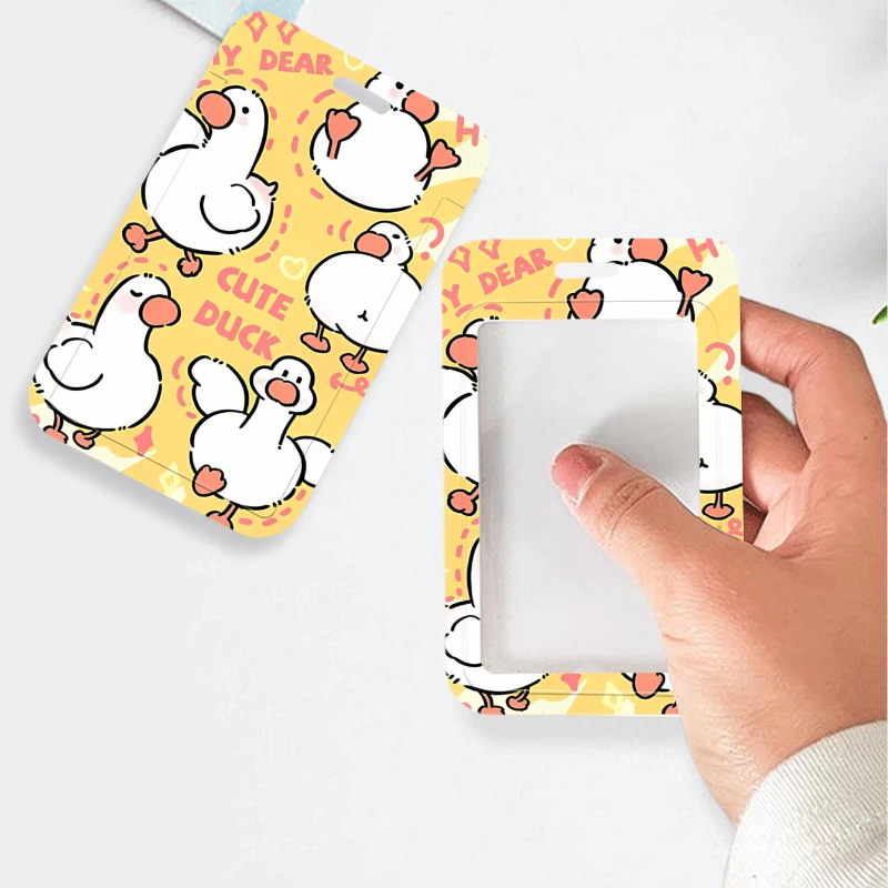 Dancing Koda Duck Bank tarjetero para negocios, funda protectora para tarjetas de autobús con cordón, portatarjetas para hombre, diseño creativo