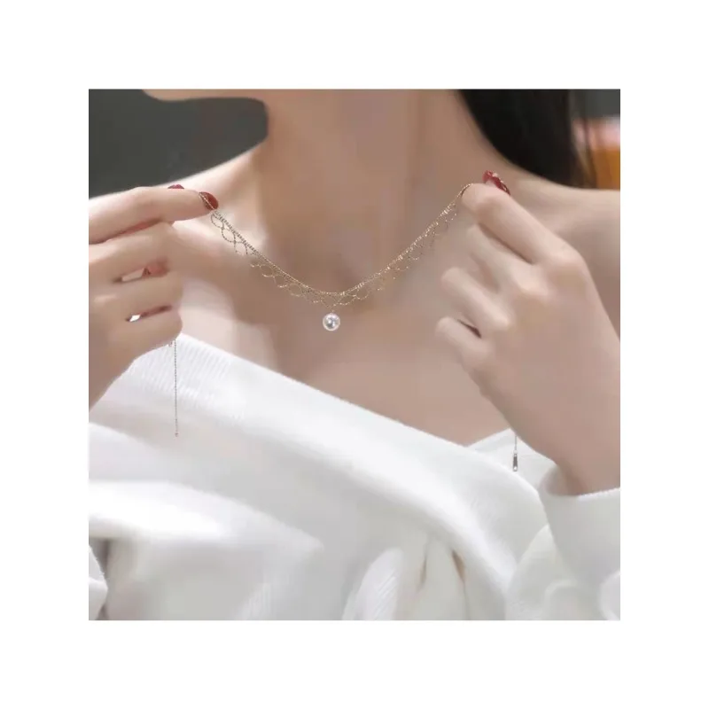 عقد من الدانتيل والدانتيل للنساء، فاخر خفيف، هامش مموج، تصميم قديم، قلادة منسوجة من الدانتيل اللؤلؤي للنساء