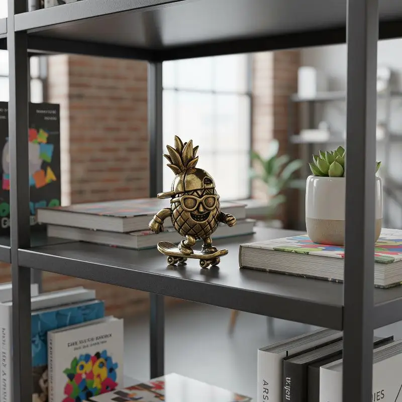 Brass Pineapple Skateboard Figure Home Decor Ornament Creative Home Desktop Decoration Crafts Cartoon Fruit Metal Ornament
