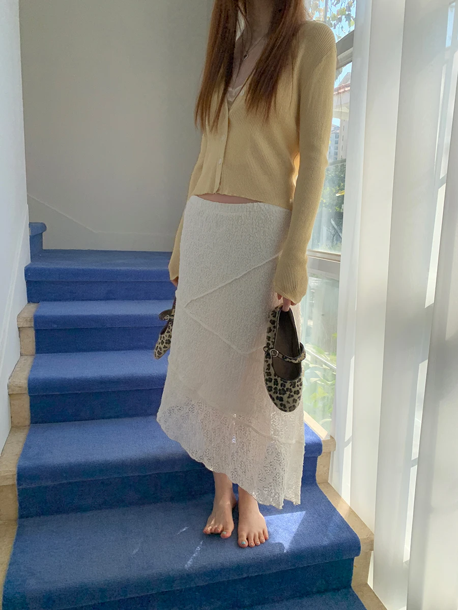 

Ele Lace A-Line Skirt Women's Spring Autumn 2025 New Slimming Skirt Low Waist Daily Wear Polyester Spandex Blend