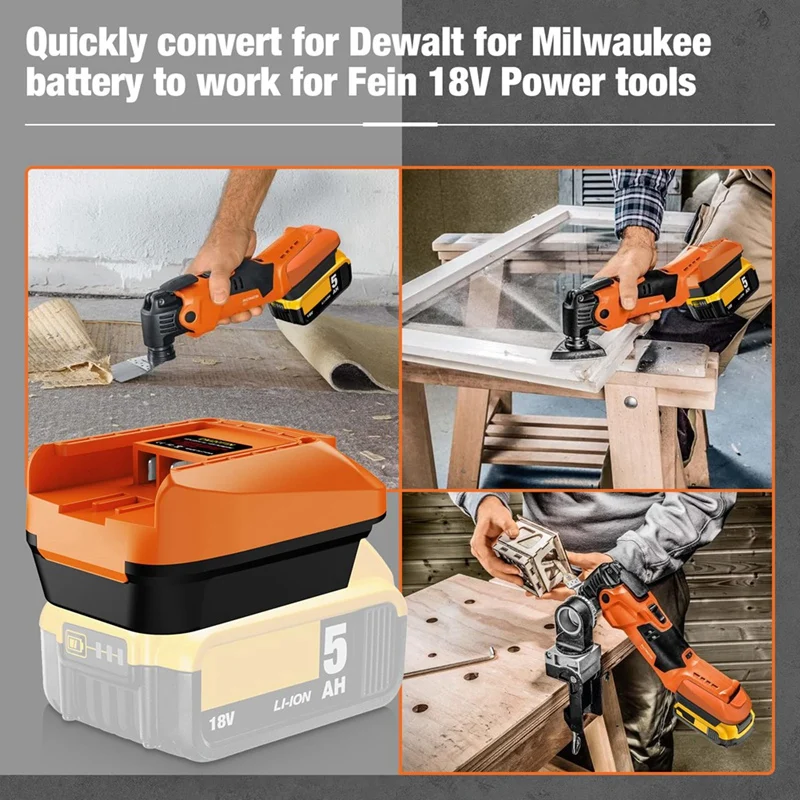 Adapter Use For Dewalt 20V&For Milwaukee M18 Battery Convert To For Fein 18V Tools ASCM 18 C, ASCM 18 QX, ASCM 18 QXC