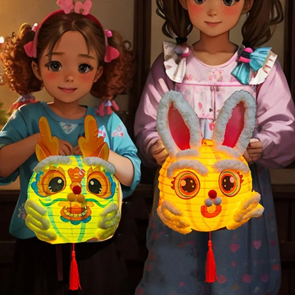 

Cartoon Chinese Portable Lantern Traditional Rabbit LED Lantern Toys Lion Dance Blessing Antique Lantern Educational Toy
