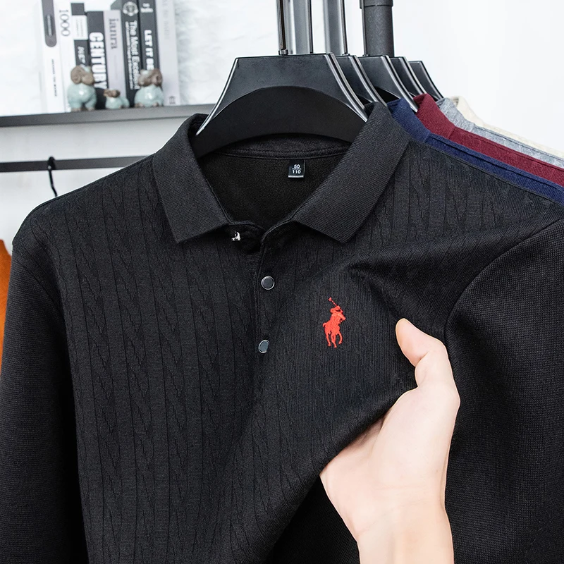 سترة محبوكة جديدة لخريف وشتاء 2025 للرجال من حرير التوت والقطن والصوف مع سترة مخملية سميكة وسترة بولو سفلية