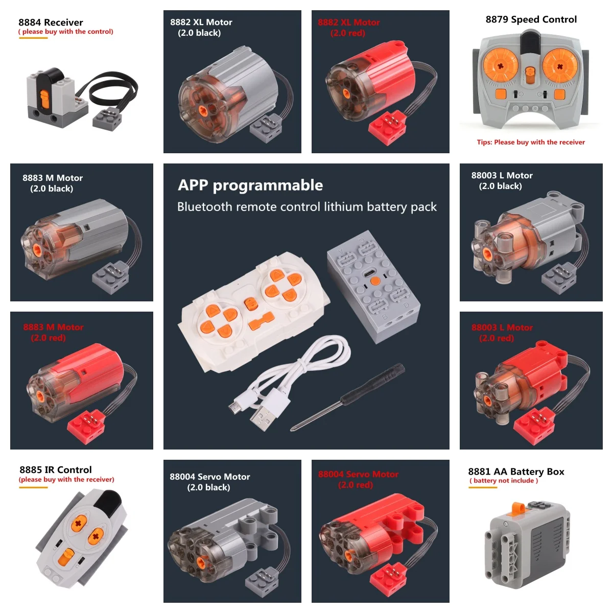Piezas técnicas MOC actualizadas, motores de funciones de potencia, servomotor de tren multiherramienta, Control receptor para bloques de construcción, regalos para niños