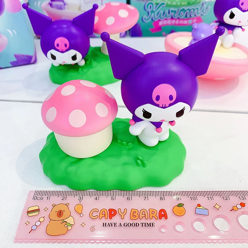 

Sanrio Kuromi Mushroom Garden Tour Series Blind Box Kawaii Rotating Desktop Ornament Cartoon Model Toy Surprise Gift