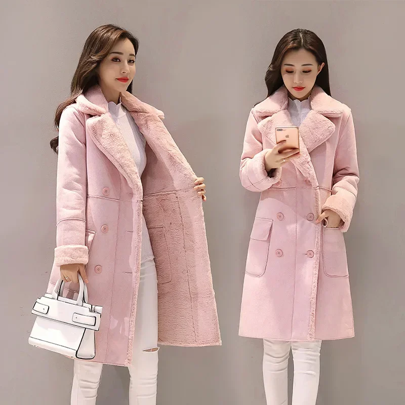 Imitation lamb fur deerskin velvet mid-length coat coat for women 2024 South Korea winter new cashmere thickening